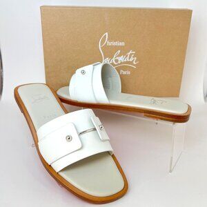 Christian Louboutin Chambelimule Donna Slides White Leather Sandals Sz 39.5 /9.5